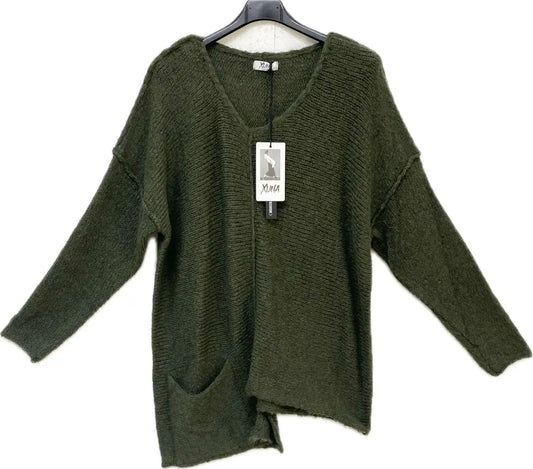 Asymetrisch Pullover mit Tasche
