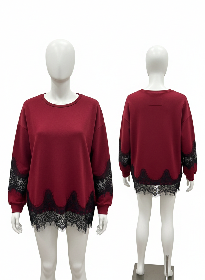 Sweatshirt mit Spitze unten