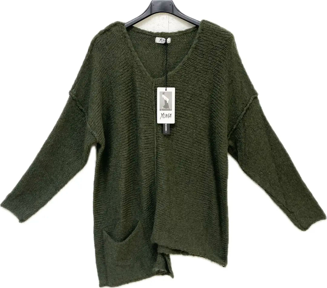 Asymetrisch Pullover mit Tasche